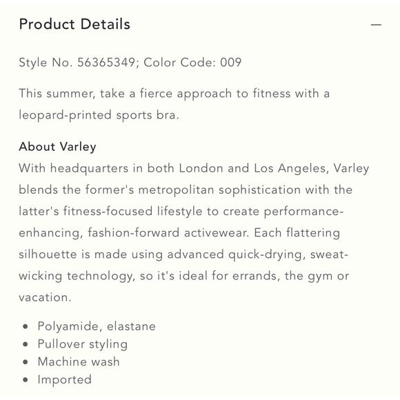 Varley Sherman sports bra tank  - cheetah print - size small - Picture 4 of 7